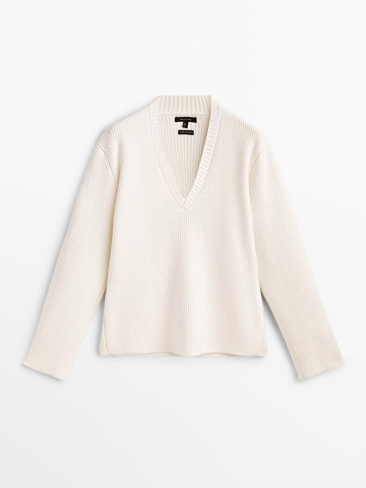 Purl-knit V-neck sweater | Massimo Dutti US