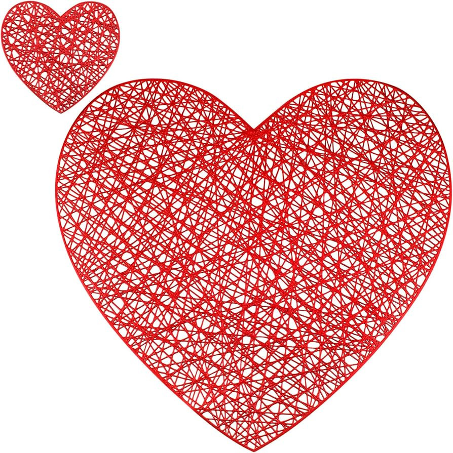 Eaasty 8 Sets Valentine's Day Placemats and Coaster Red Heart Place Mats Love Coaster 15 inch Met... | Amazon (US)