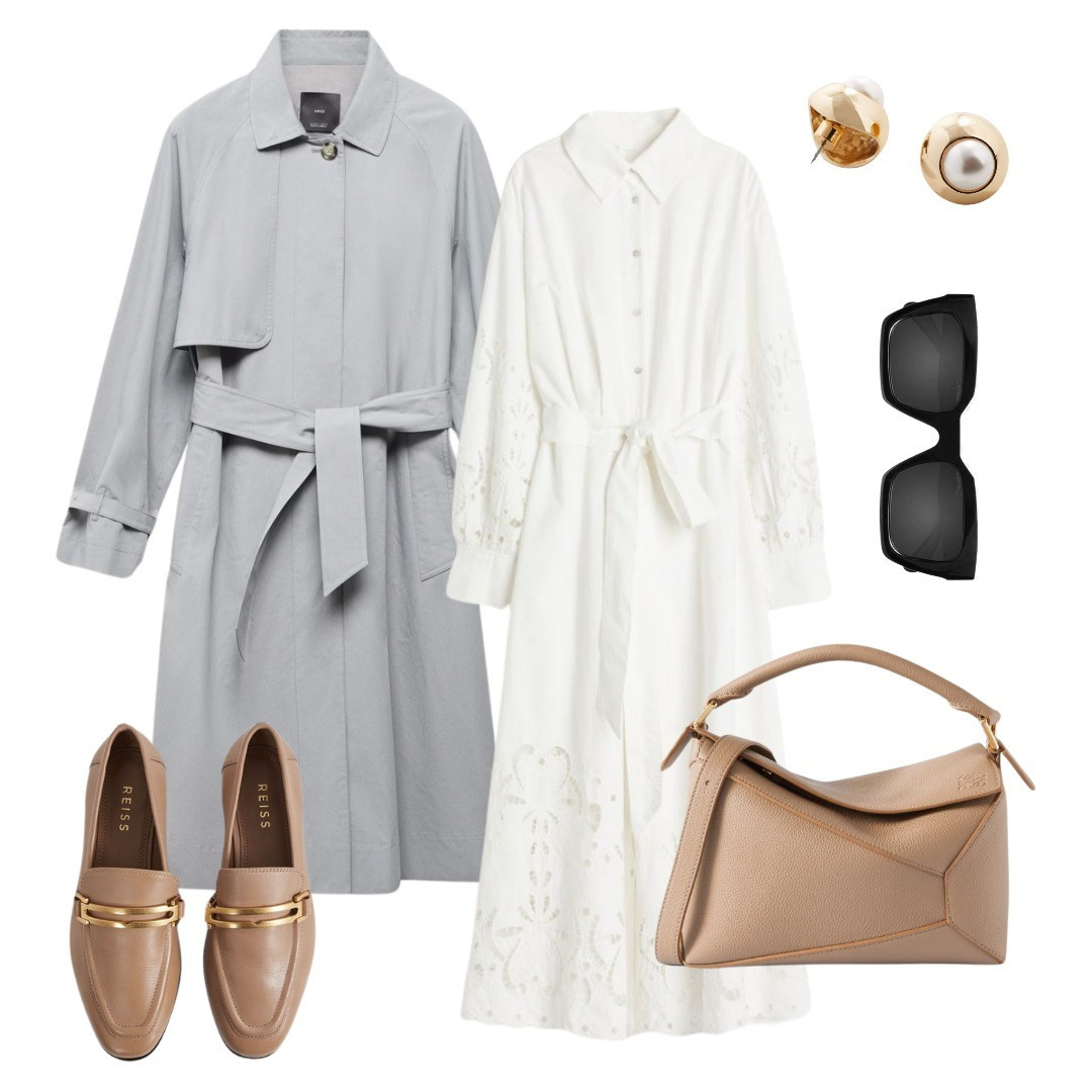 Trenchcoat styling, white dress, maxi dress, loafers, loewe puzzle bag, sunglasses, office look, workwear 

#LTKstyletip #LTKshoecrush #LTKworkwear