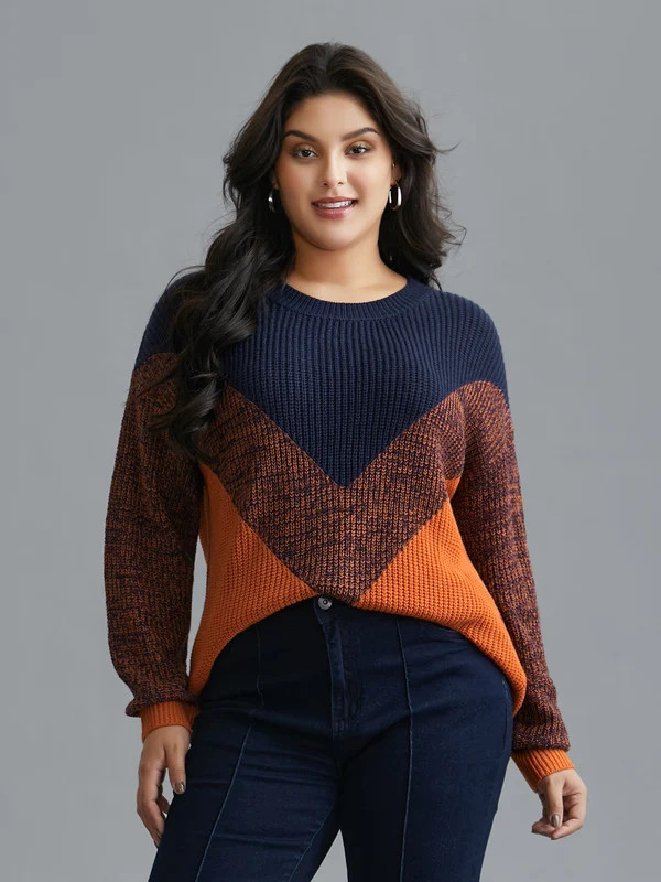 Textured Balloon Sleeves Color Block Pullover | Bloomchic