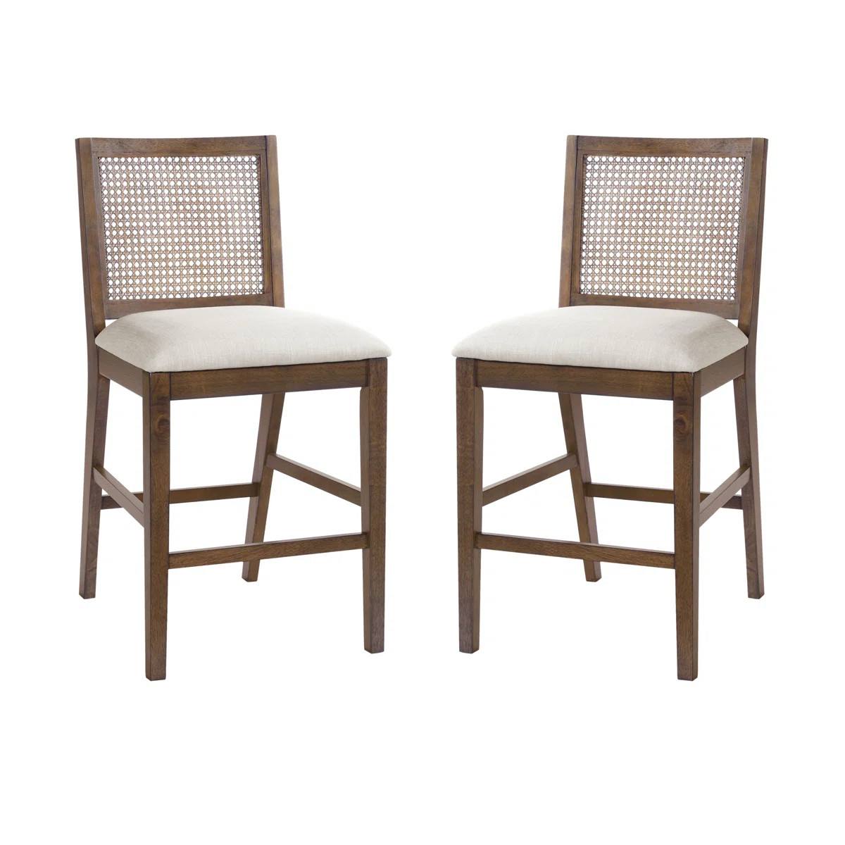 Calista Modern Coastal Rattan & Rubberwood Counter Stools with Handwoven Backrest and Upholstered... | Wayfair North America