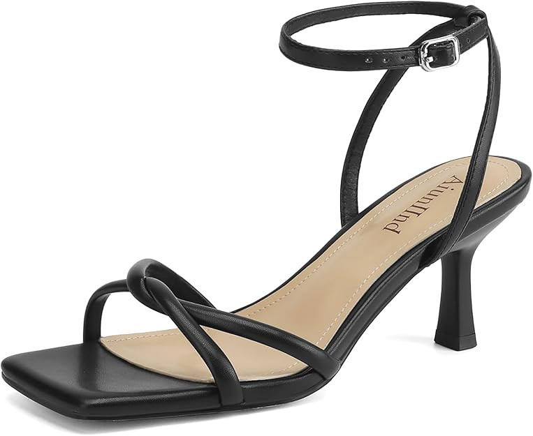 Women's Sandals Square Open Toe Kitten Heels Strappy Ankle Strap Sandals for Women Comfort Dress ... | Amazon (US)