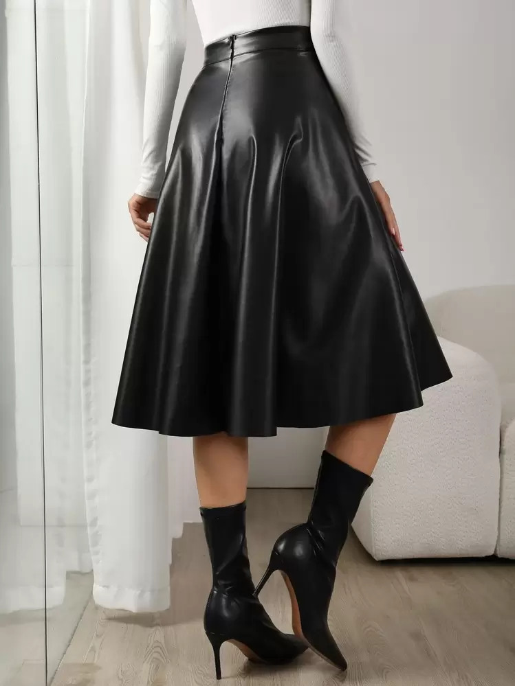 Airlisse High Waist Slant Pocket PU Skirt | SHEIN