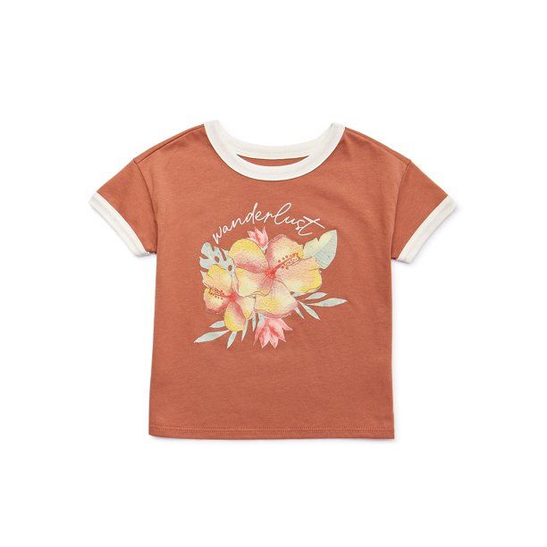 Garanimals Baby and Toddler Girls Short Sleeve Graphic Ringer Tee, Sizes 12M-5T - Walmart.com | Walmart (US)