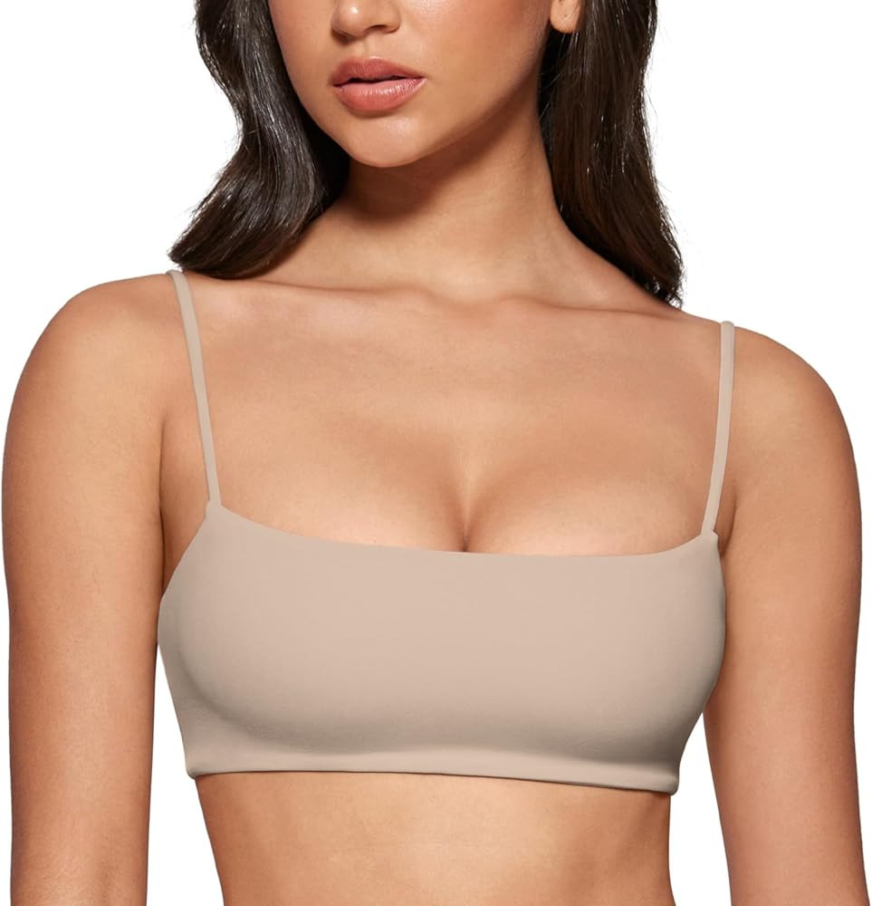 Women's Square Neck Sports Bra Spaghetti Strap Padded Cami Yoga Wireless Square Back Workout Bra ... | Amazon (US)