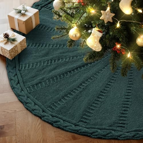 Lanpn Knitted Christmas Tree Skirt 71 inch, Cable Knit Xmas Tree Skirt Rustic Christmas Tree Mat ... | Amazon (US)