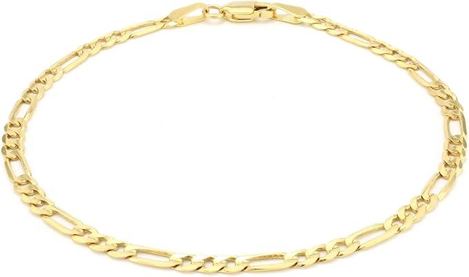 PORI JEWELERS Genuine 10K Gold 3MM Figaro Link Chain Anklet- 10"- Available in Yellow Gold | Amazon (US)