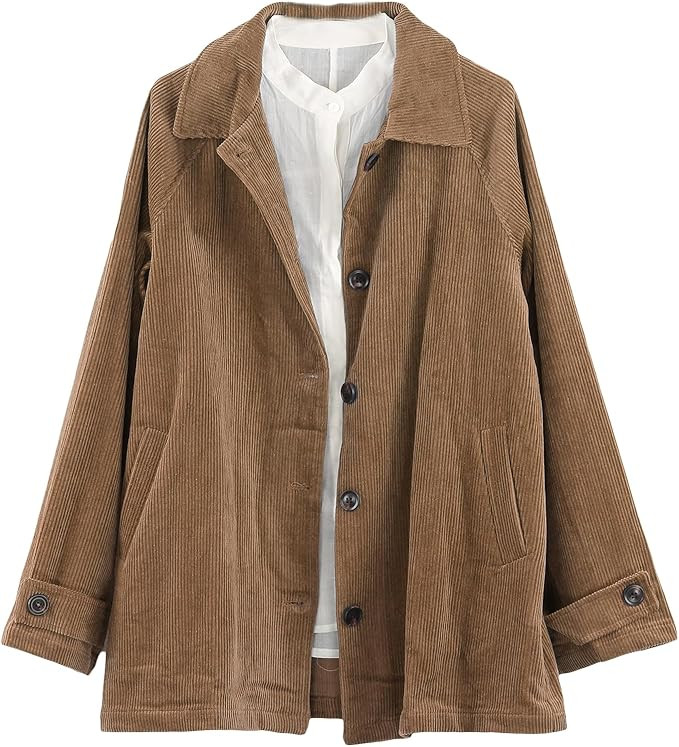 Minibee Women's Corduroy Jackets Long Sleeve Coats Button Down Outwear Tops with Pockets | Amazon (US)