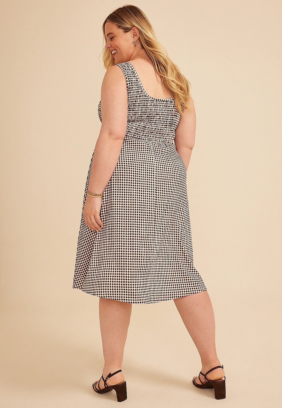 Plus Size Bare Scoop Neck Smocked Midi Dress | Maurices