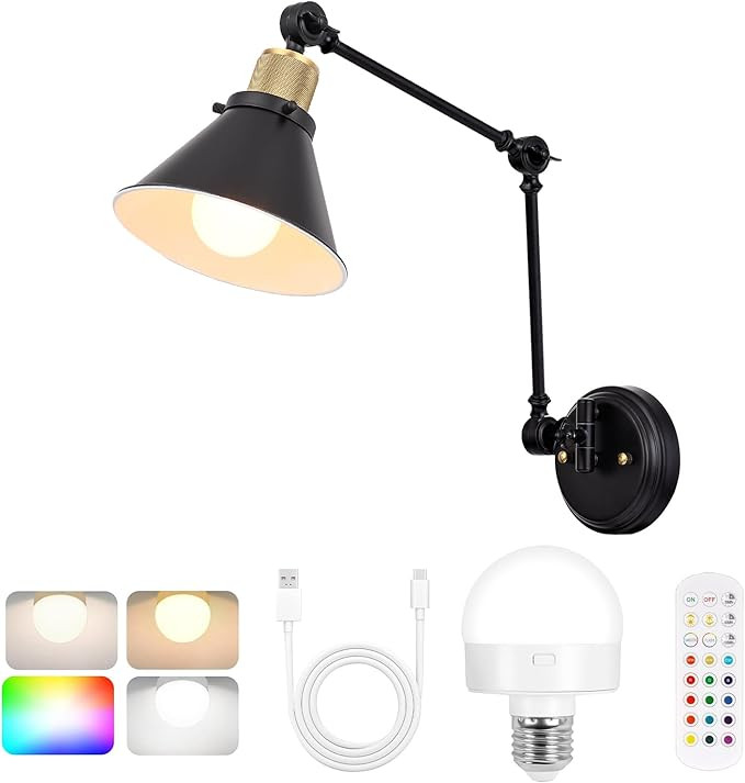 TRLIFE Rechargeable Battery Operated Wall Sconce, Dimmable and Adjustable Color Temperature Batte... | Amazon (US)