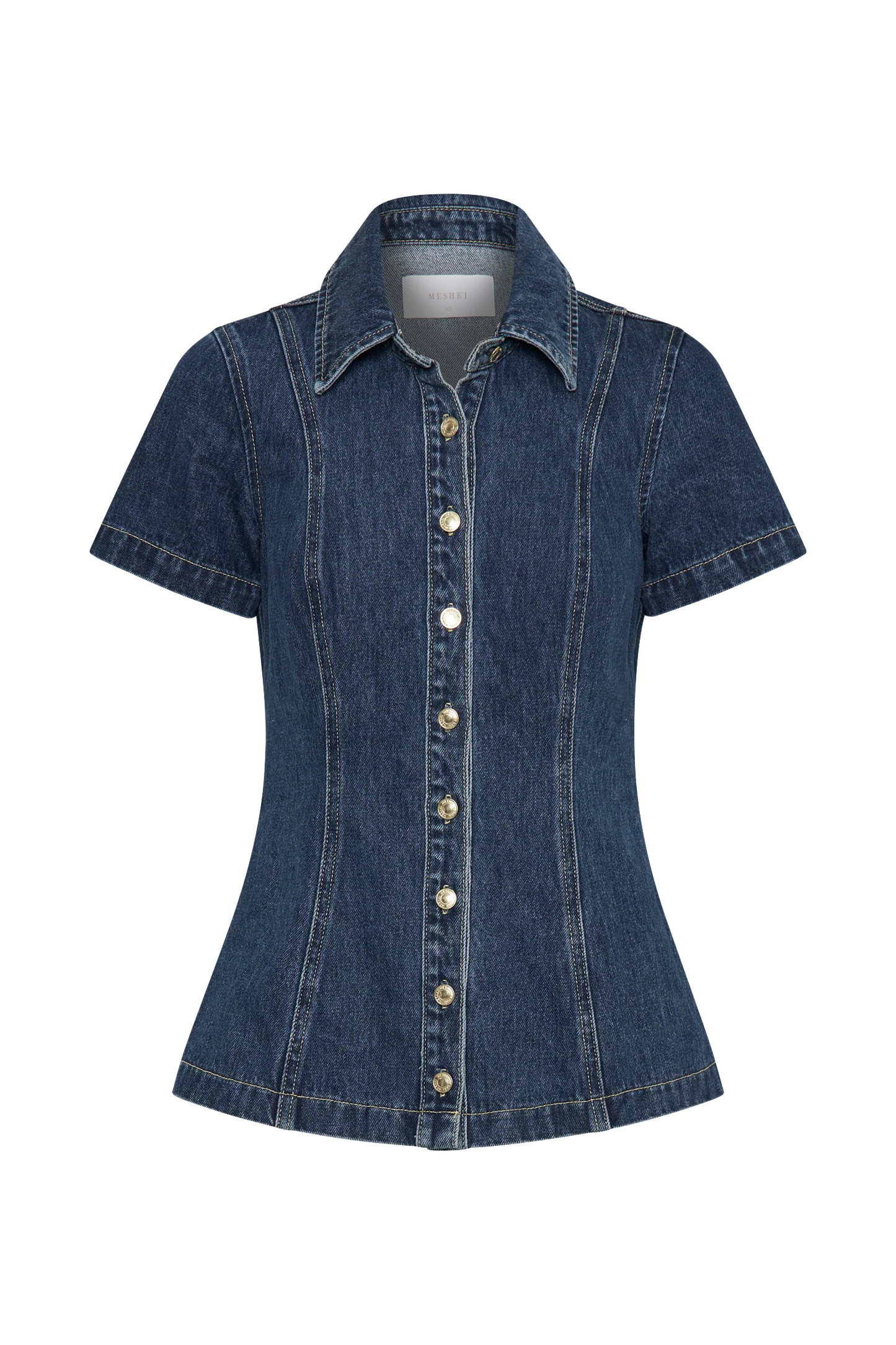 Ellie Denim Short Sleeve Top - Dark Blue | Meshki UK
