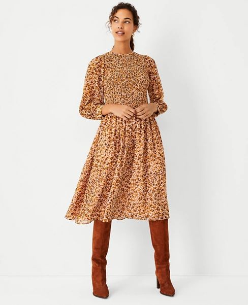 Animal Print Smocked Dress | Ann Taylor (US)