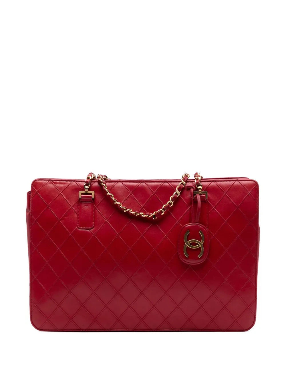 CHANEL Pre-Owned 1986-1988 CC Quilted Lambskin Chain tote bag - Red | Farfetch Global