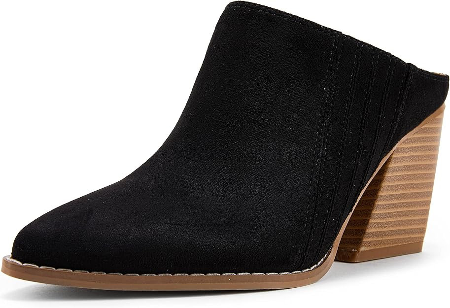 Womens Heeled Mules Closed Pointed Toe Chunky Stacked Heel Slip On Clogs Backless Shoes | Amazon (US)