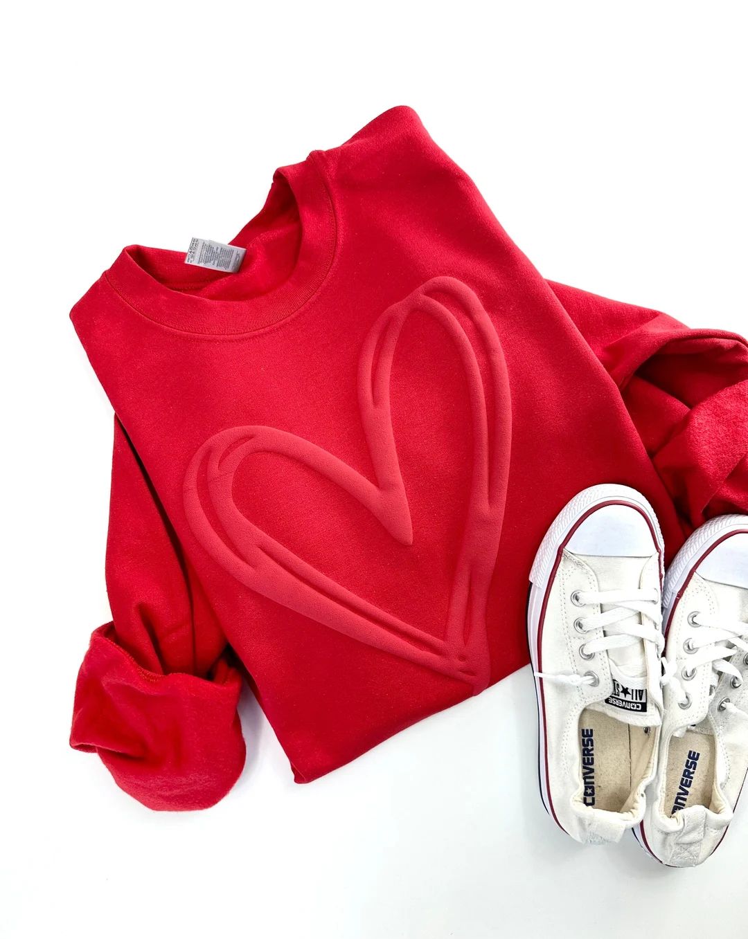 Embossed Valentine's Day Sweatshirt, Puff Print Double Heart Sweatshirt, Heart Puff Sweatshirt, H... | Etsy (US)