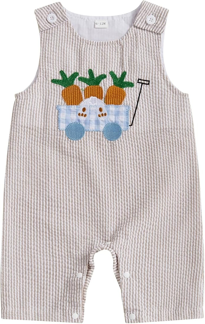 Newborn Baby Boy Girl Clothes Stripes Sleeveless Romper Infant Embroidery Bodysuit Cute Summer Sp... | Amazon (US)