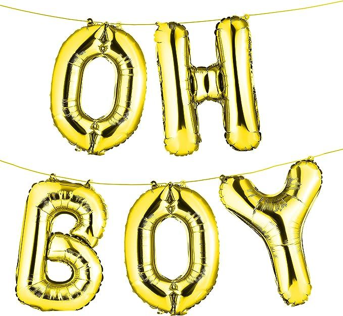 16” Gold “OH BOY” Foil Balloon Banner, Gender Reveal/Baby Shower/Photo Ornament/Party Decor | Amazon (US)