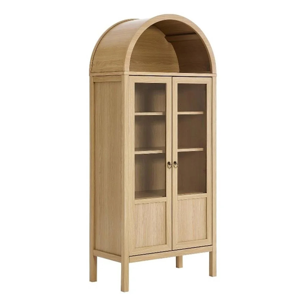 Pemberly Row Wood Tall Storage Display Cabinet with Rounded Arched Top in Oak | Walmart (US)
