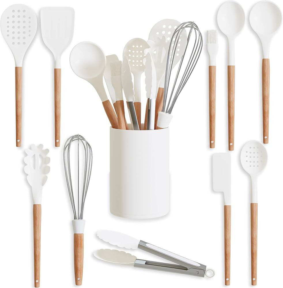 Five14 Silicone Kitchen Utensils Set, Cooking Utensils Set, Silicone Utensils Set, White Silicone... | Amazon (US)