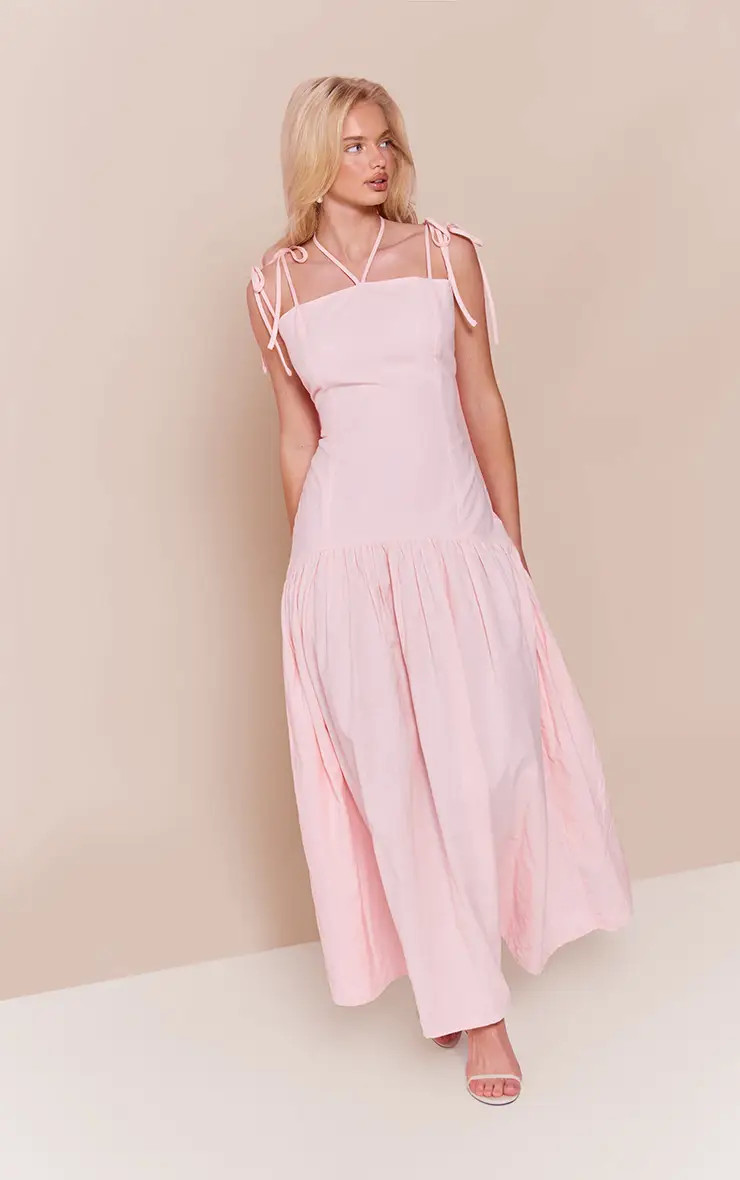 Baby Pink Baby Pink Linnen-look Maxi Jurk Met Verlaagde Taille En Bandjes | PLT NL | Prettylittlething Netherlands