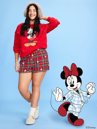 Old Navy x Disney Mickey Mouse & Friends Printed Flannel Boxer Shorts for Women | Old Navy (US)