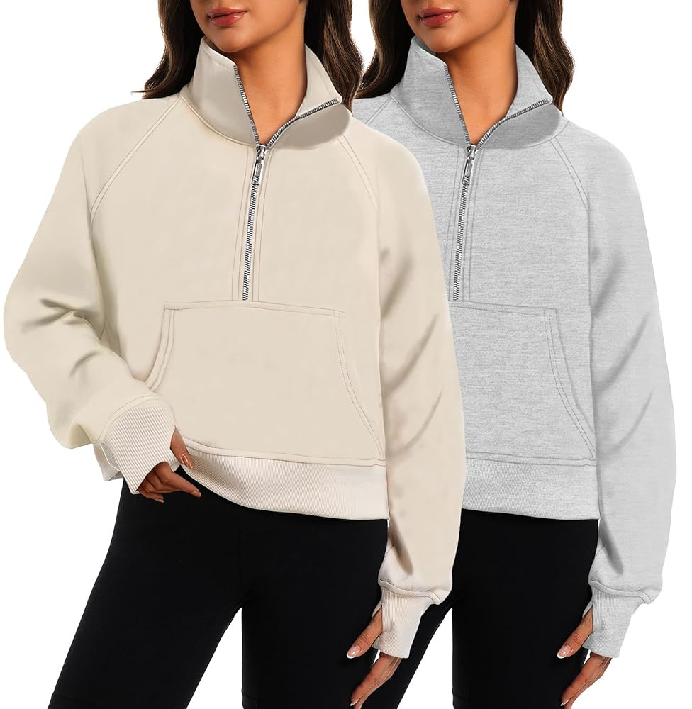 2 Pack Womens Sweatshirts Half Zip Cropped Pullover Fleece Quarter Zipper Hoodies 2025 Fall Fashi... | Amazon (US)