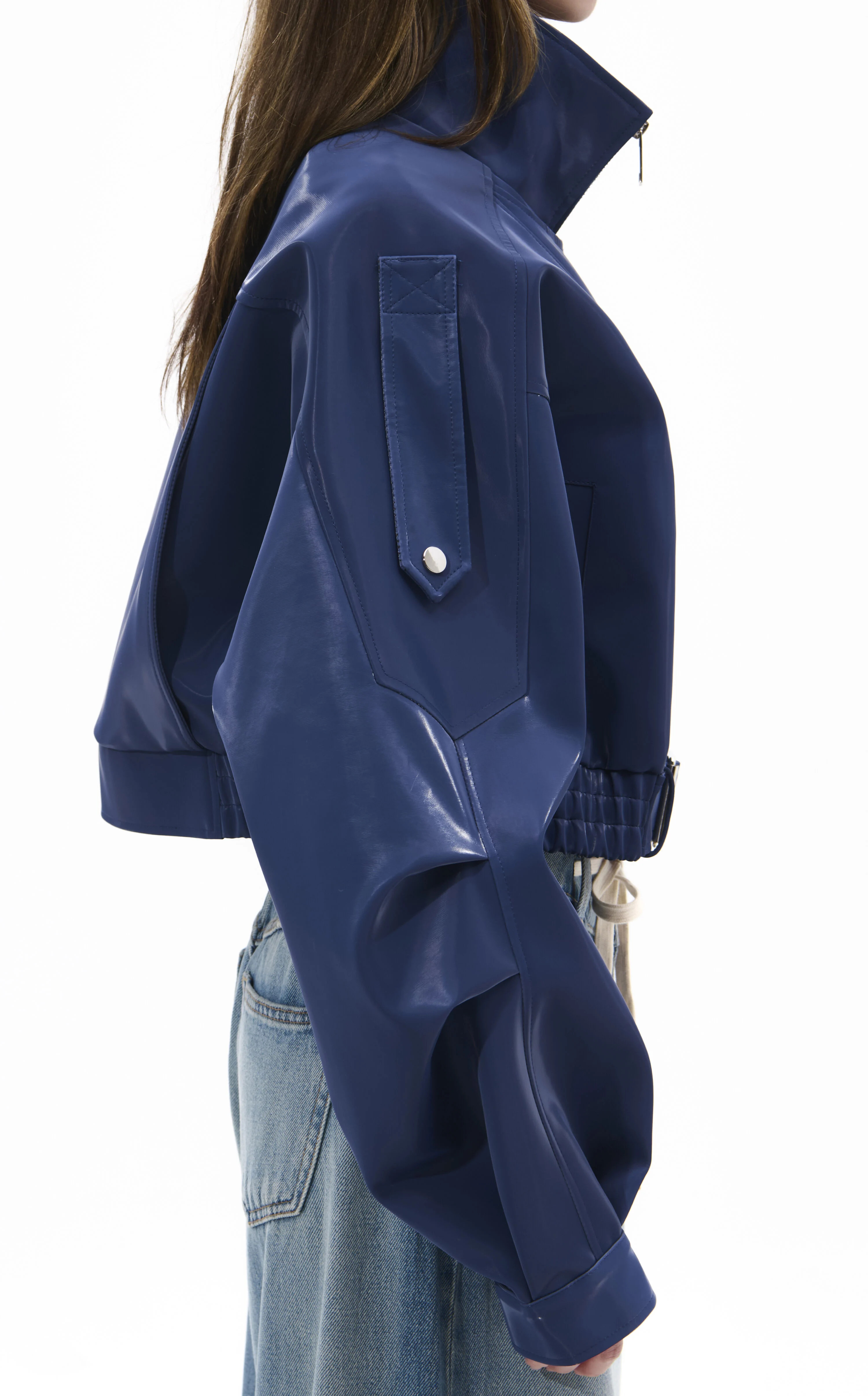 AZALEA WANG Babz Blue Liquid Luxe Faux Leather Moto Jacket | PacSun