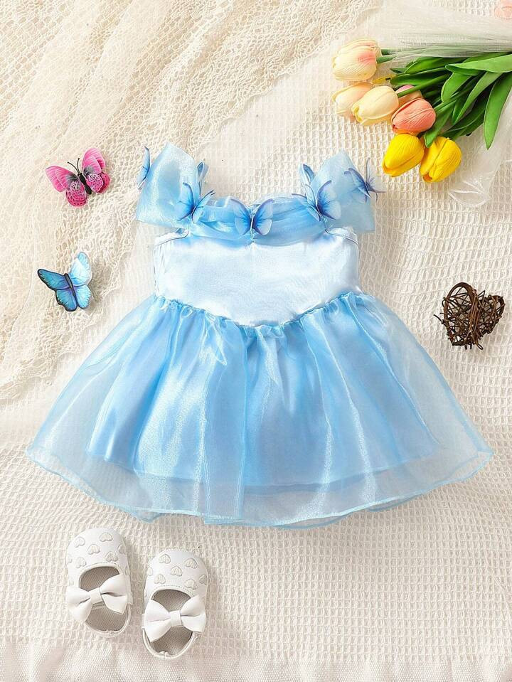 SHEIN Baby Butterfly Appliques Contrast Mesh Costume Dress | SHEIN