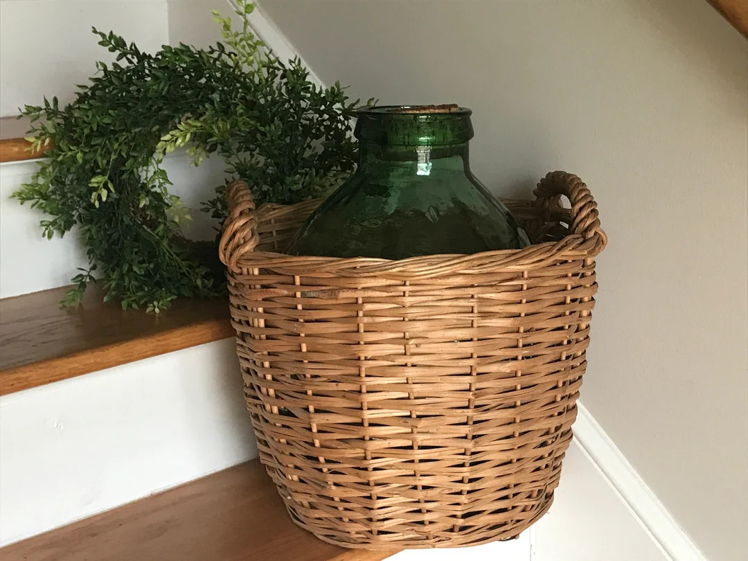 LARGE Demijohn Jug - Vintage Basket Wrapped Demijohn Jug - Wicker Green Glass Jug - French Farmho... | Etsy (US)