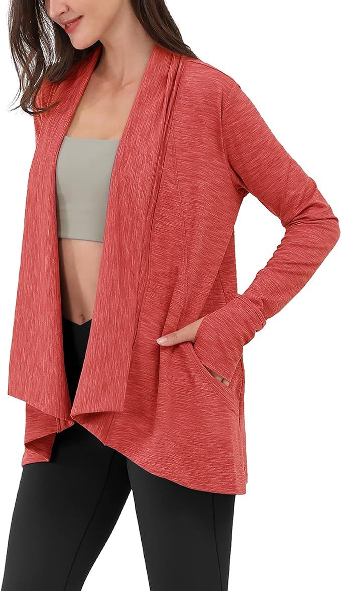 ODODOS Women's Drape Front Open Cardigans Loose Casual Outwear Long Sleeve Top with Thumbholes | Amazon (US)