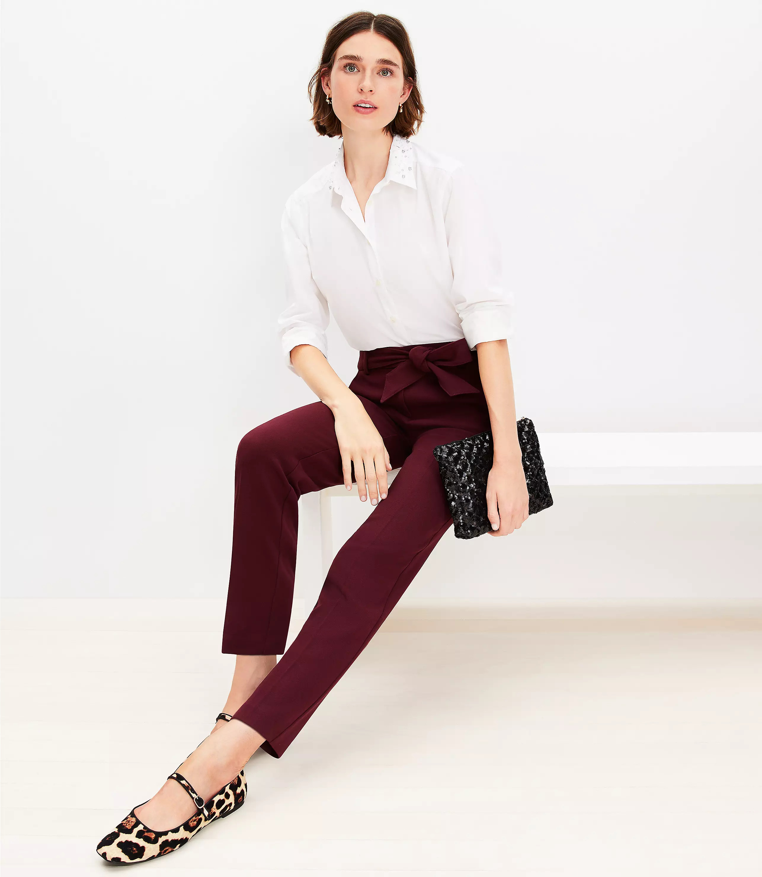Tie Waist Riviera Slim Pants in Doubleface | LOFT