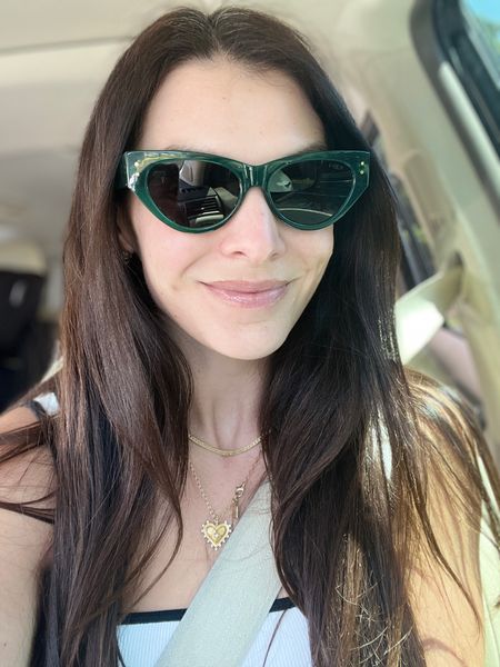 The cutest green sunglasses!!! I LOVE this brand. Affordable and the quality of the lenses is excellent. Linking my tennis necklace too it hasn’t tarnished and I’ve worn it constantly for months!!! #meandmrjones 

#LTKfindsunder100 #LTKSeasonal #LTKfindsunder50