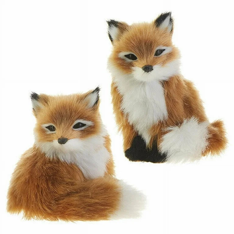 Set of 2 FUZZY FOX Christmas Ornament Decorations, 4.25", by Raz Imports | Walmart (US)