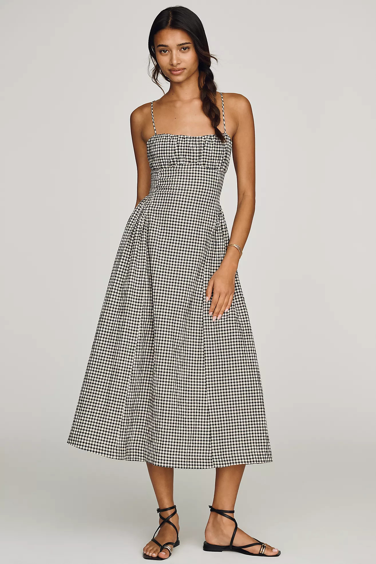 Maeve Drop-Waist Shirred Midi Dress | Anthropologie (US)