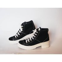 Black Platform Ankle Boots - Chunky Lace-Up Boots, Minimal Combat Style Shoes Size Eu 36 Uk 3 Us 5 | Etsy (US)