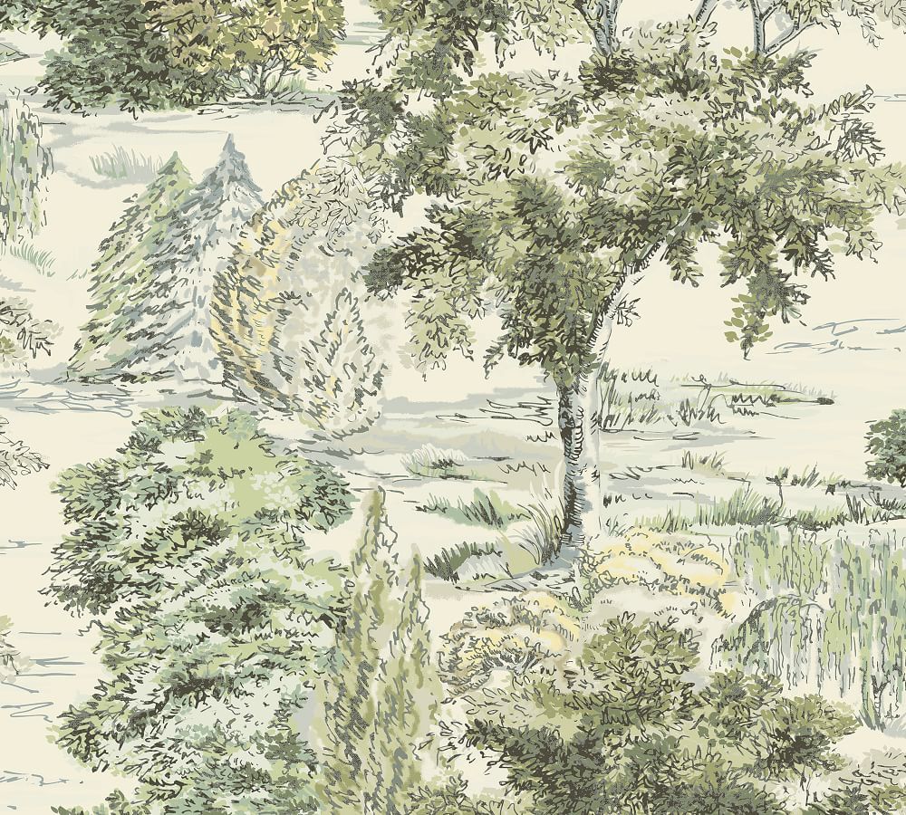 Scenic Tree Toile Removeable Wallpaper Set Of 2, 2' X 4' Panels | Pottery Barn (US)