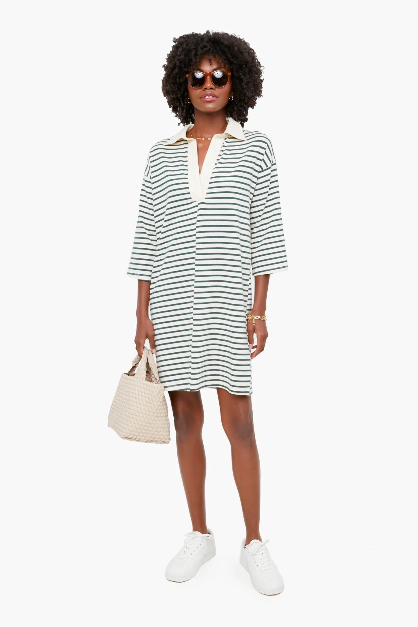 Green Stripe Ashton Knit Polo Dress | Tuckernuck (US)