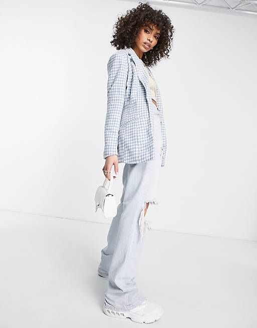 Missguided houndstooth blazer in blue - part of a set | ASOS (Global)