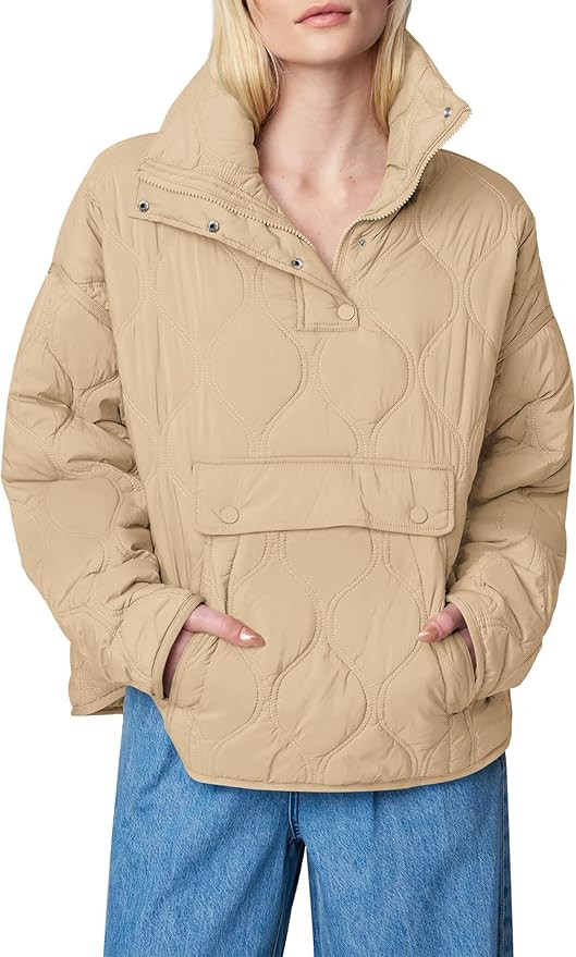 Yousify Womens Puffer Jackets Pullover Quilted Lightweight Jacket Long Sleeve Half Zip Up Coat wi... | Amazon (US)
