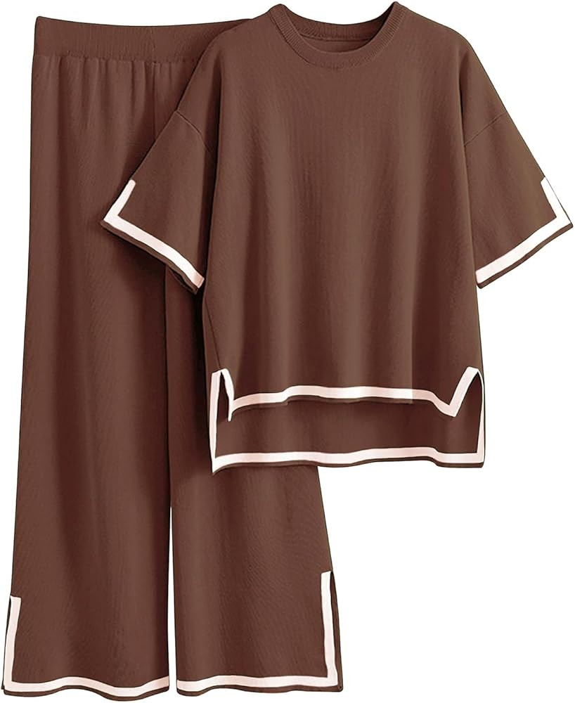 Imily Bela Womens Plus Size Lounge Sets 2 Piece Outfits Short Sleeve Pullover Tops Wide Leg Pants... | Amazon (US)