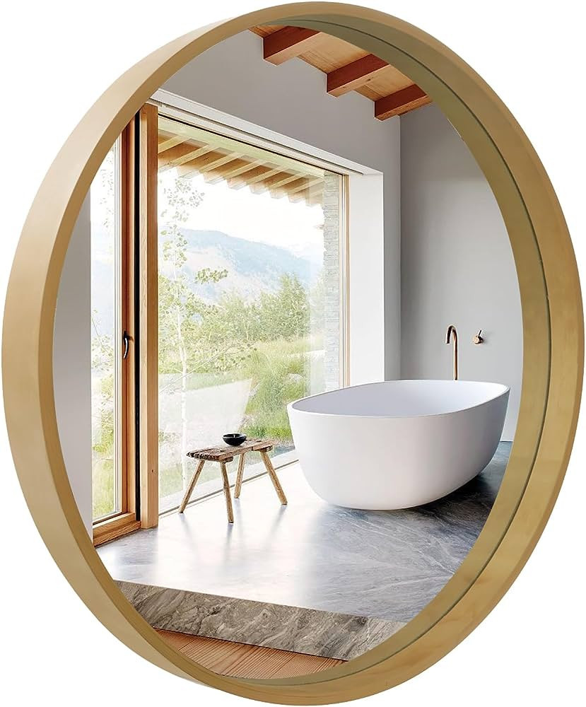 WallBeyond Round Wood Mirror 24 inch Circle Wall Mirror for Bathroom Round Wall Mirror for Wall D... | Amazon (US)