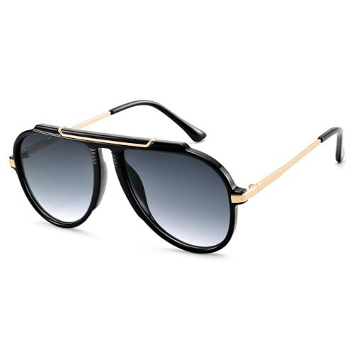 COASION Oversized Aviator Sunglasses for Women, 70s Retro Oval Burgundy Frame & Lens Cute Sun Glasses (Black Frame/Grey Gradient Lens) | Amazon (US)