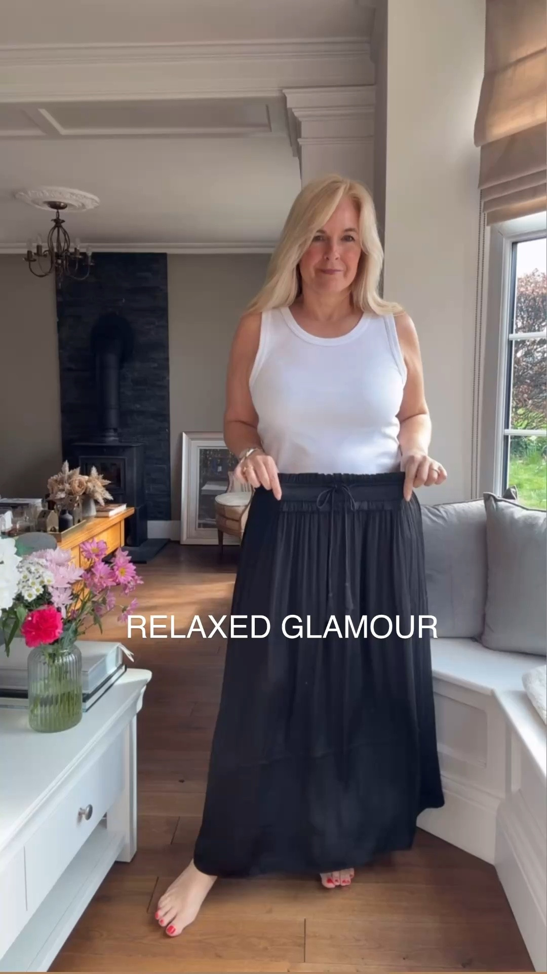 Relaxed Glamour look 
Satin skirt spring look blazer style neutral outfit vest top over40 fashion 

#LTKuk #LTKstyletip #LTKspring