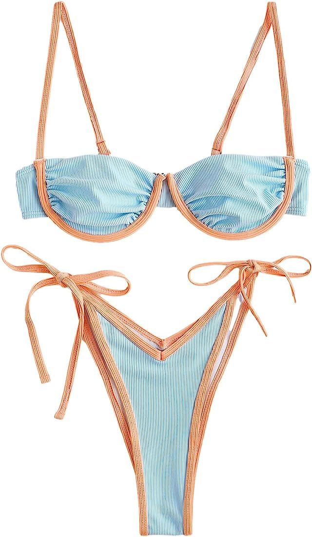 Women's Underwire Bikini Floral High Cut Bikini Set V-Wired Two Piece Swimsuit Bathing Suit | Amazon (US)