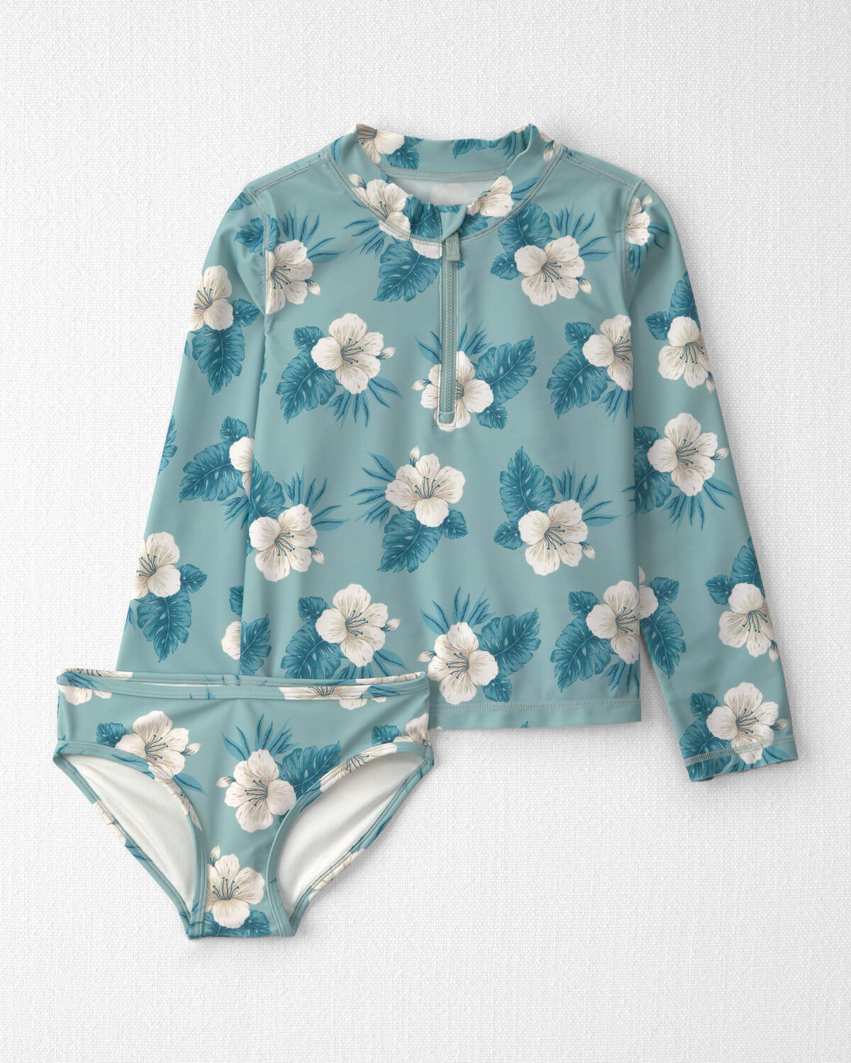 Girls 2-Piece Recycled Rashguard Swimsuit Set in Blue Hibiscus - Little Planet | Carter's | Carter's Inc