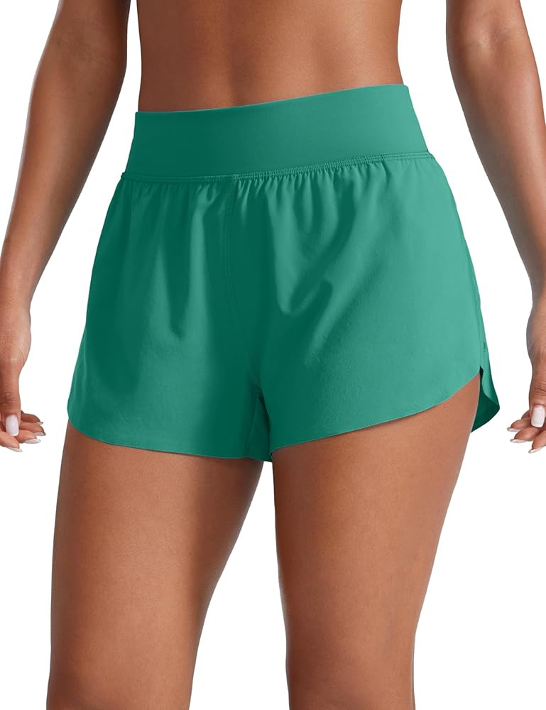 CRZ YOGA High Waisted Dolphin Athletic Running Shorts for Women 3" High Split Comfy Mesh Liner fo... | Amazon (US)