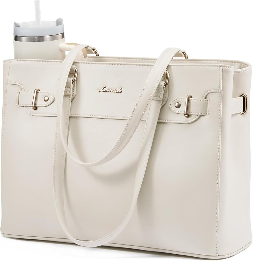 LOVEVOOK Laptop Tote Bag for Women Work, Teacher Tote Bag with Large Cup Holder, Waterproof Leather Computer Bag | Amazon (US)