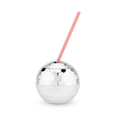 Blush Silver Disco Ball Cup with Straws for Parties - 16 Ounce Cute Sparkly Glitter Cocktail Disco Ball Drink Tumbler, Party Supplies | Target