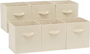 Amazon Basics Collapsible Fabric Storage Cubes Organizer with Handles, Beige - Pack of 6 | Amazon (US)