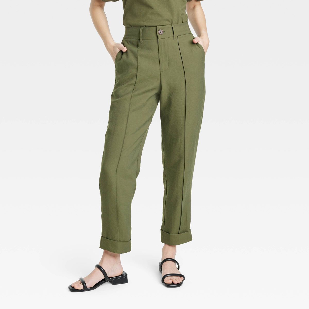 Women's High-Rise Slim Fit Effortless Pintuck Ankle Pants - A New Day™ Green 16 | Target